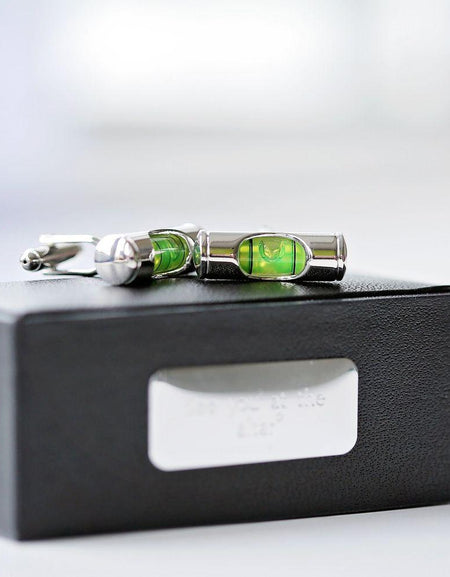 Spirit Level Cufflinks + Engraved Box