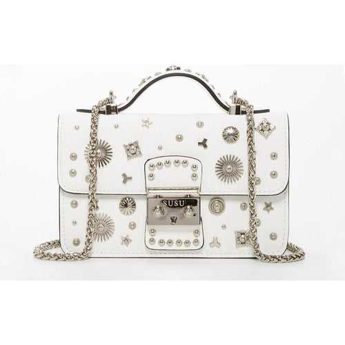 Load image into Gallery viewer, SUSU The Hollywood White Leather Crossbody Bag - A Dazzling Accessory for the Modern Woman
