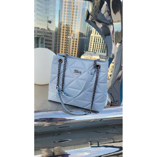 Load image into Gallery viewer, YbY Baby Blue Quilted Tote Bag
