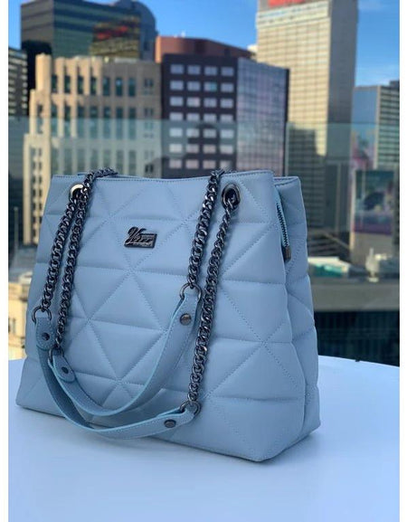 YbY Baby Blue Quilted Tote Bag