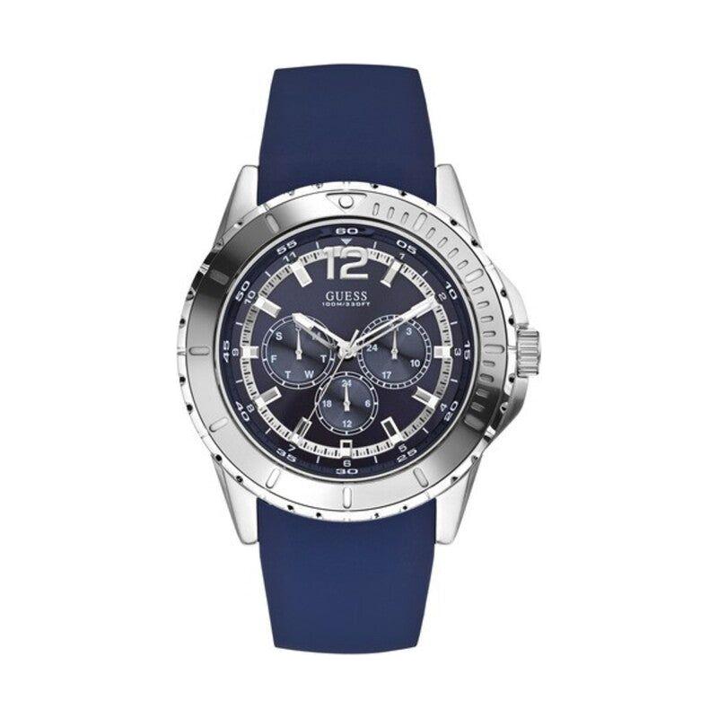 Guess Men's Blue Silver Silicone Strap Quartz Watch W0485G3 - Ø 46mm
