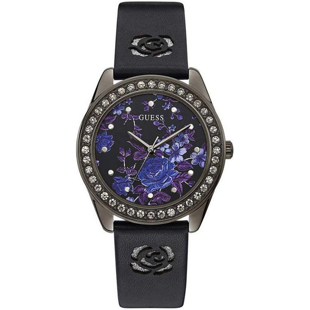 Elegant Ladies' Guess W1277L1 Quartz Wristwatch - Lilac Dial, Grey Box, Black Leather Strap (Ø 40 mm)