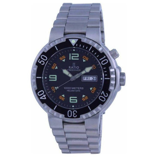 Load image into Gallery viewer, Ratio FreeDiver Black Dial Stainless Steel Quartz 1050HA93-19V-BLK 1000M Men&#39;s Watch
