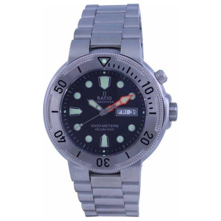 Ratio FreeDiver 1050MD93-02V-BLK Stainless Steel Quartz Men's Watch - Black Dial