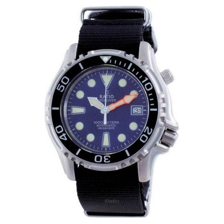 Ratio Free Diver Helium Safe Nylon Automatic Diver's Watch 1066KE20-33VA-BLU-var-NATO4 1000M Men's Blue