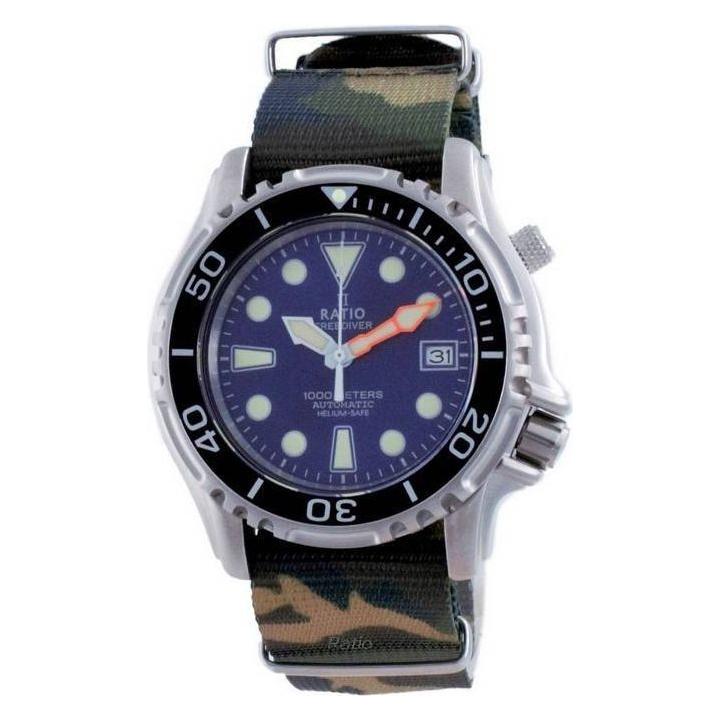 Ratio Free Diver Helium Safe Nylon Automatic Diver's Watch 1066KE20-33VA-BLU-var-NATO5 1000M Men's Blue