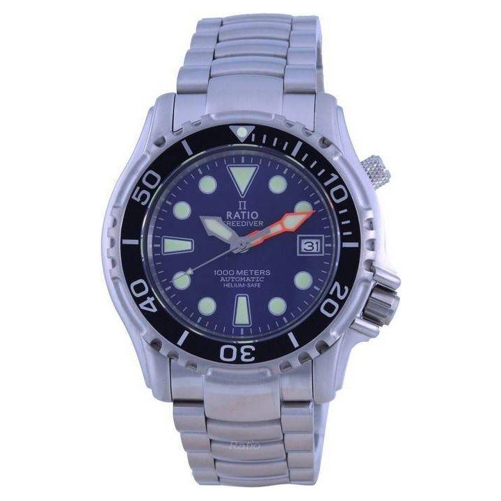 Ratio FreeDiver Helium Safe 1000M Blue Dial Stainless Steel Automatic Men's Watch 1066KE26-33VA-BLU