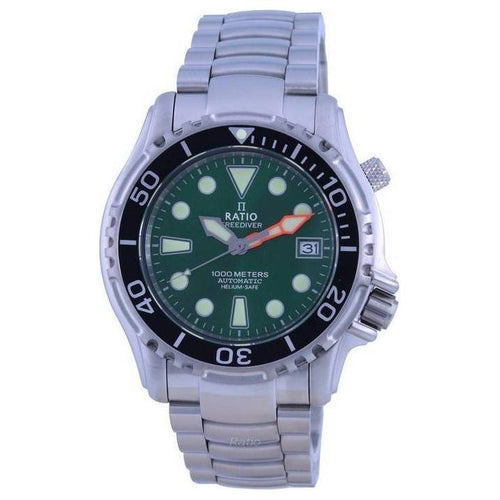 Load image into Gallery viewer, Ratio FreeDiver Helium Safe 1000M Green Dial Stainless Steel Automatic Men&#39;s Watch 1066KE26-33VA-GRN
