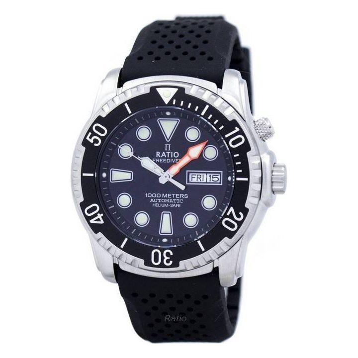 Ratio Free Diver Helium-Safe 1000M Sapphire Automatic Men's Watch - Black Silicone Strap: The Ultimate Replacement Band for Stylish and Durable Timekeeping