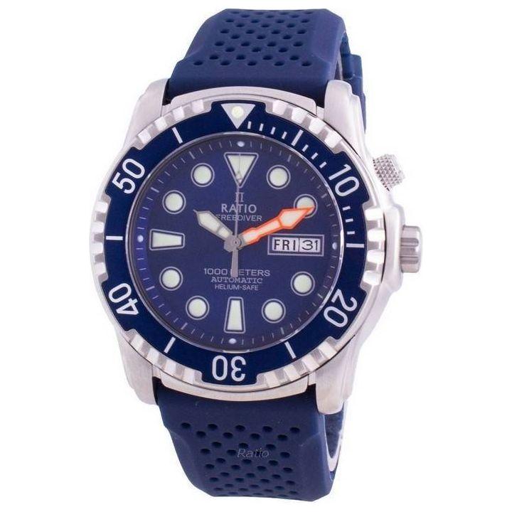Ratio FreeDiver Helium-Safe 1000M Sapphire Automatic 1068HA90-34VA-BLU Men's Blue Silicon Strap Watch - Replacement Band