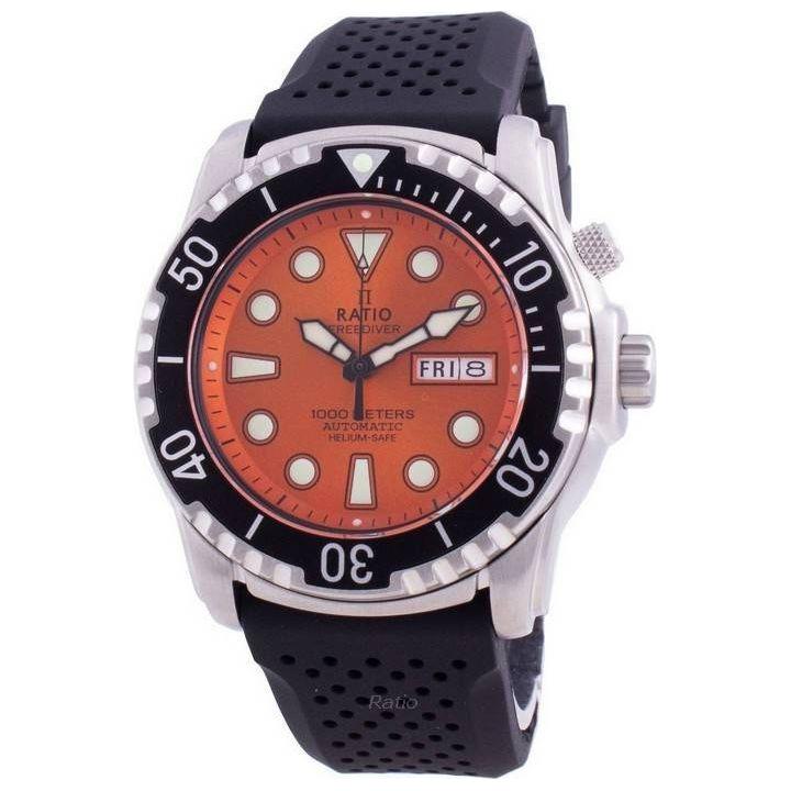 Ratio FreeDiver Helium-Safe 1000M Sapphire Automatic Men's Watch - Model 1068HA90-34VA-ORG, Orange Dial