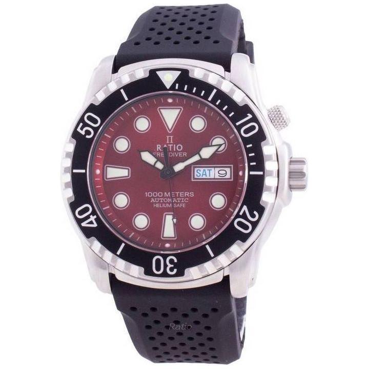 Ratio FreeDiver Helium-Safe 1000M Sapphire Automatic 1068HA90-34VA-RED Men's Watch - Red Dial, Black Strap