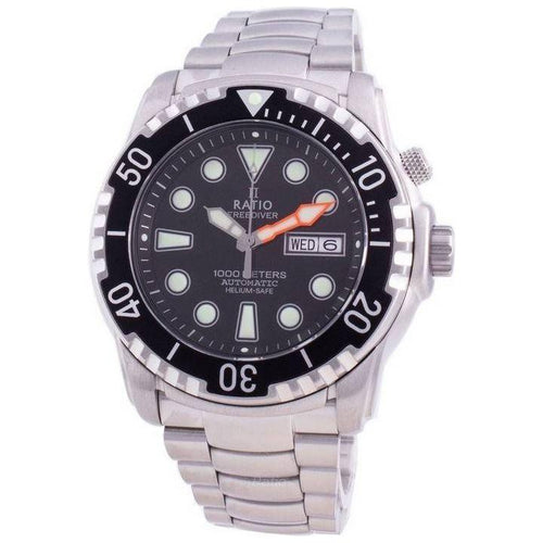 Load image into Gallery viewer, Ratio FreeDiver Helium-Safe 1000M Sapphire Automatic 1068HA96-34VA-BLK Men&#39;s Watch - Stainless Steel Bracelet, Black Dial
