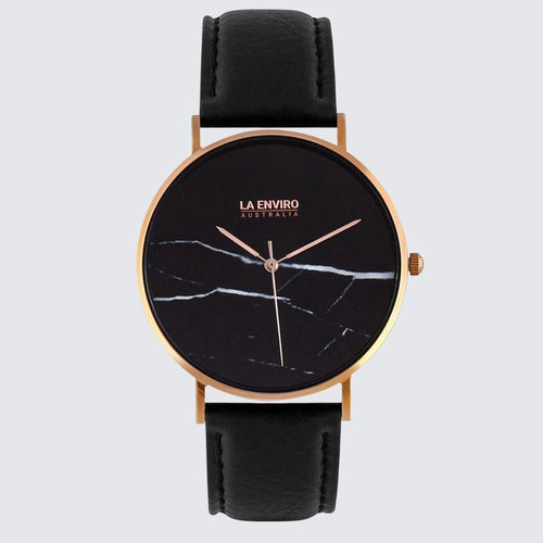 Load image into Gallery viewer, Rose Gold Marble Watch With Pineapple Leather Black Strap I 40 MM-2
