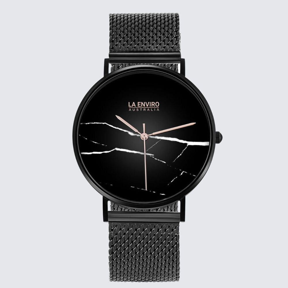 Black Marble Watch With Black Mesh Strap I 40 MM-1