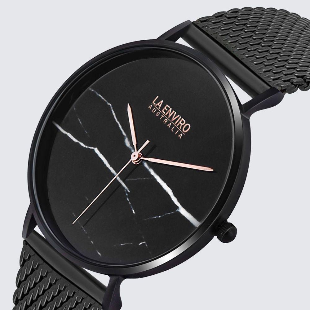 Black Marble Watch With Black Mesh Strap I 40 MM-0