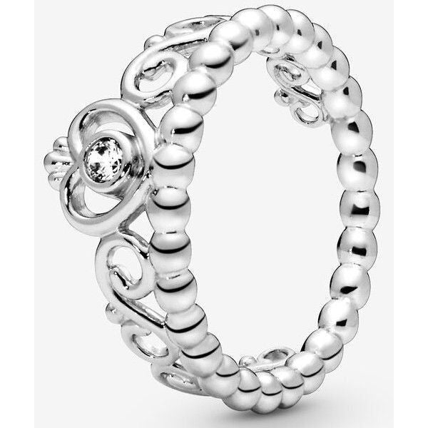 Pandora Sterling Silver Princess Tiara Crown Ring 190880CZ-58 for Women - Sparkling Cubic Zirconia Stone - Elegant Silver Jewelry