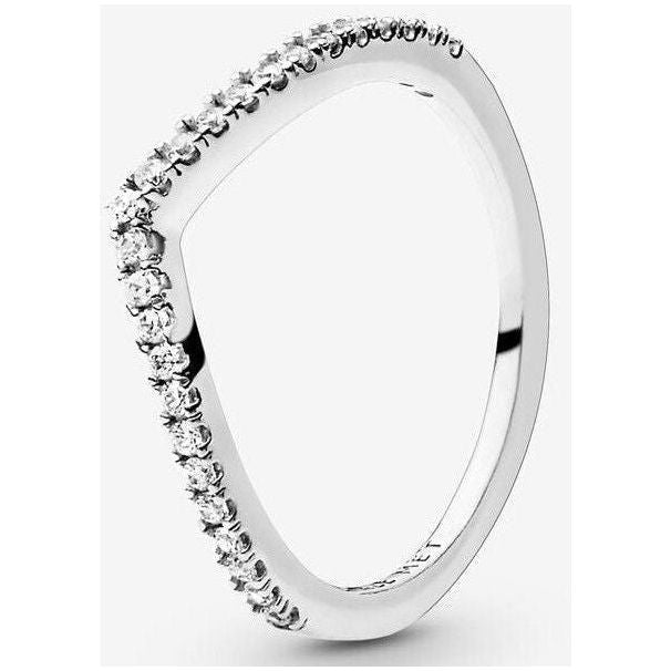 Pandora Sterling Silver Sparkling Wishbone Ring 196316CZ-54 for Women - White and Colourless Cubic Zirconia Stone Stackable Flush Ring