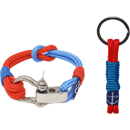 Load image into Gallery viewer, Adjustable Shackle Blue-Red Nautical Bracelet &amp; Keychain-0
