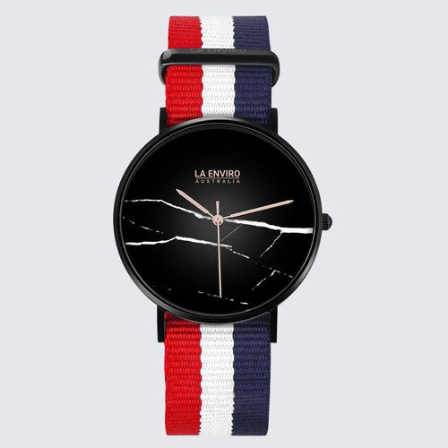 Load image into Gallery viewer, Black Marble Watch With Red, Blue &amp; White Nato Strap I 40 MM-1
