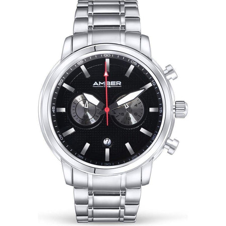 Amber Time Men's Quartz Chronograph Watch Stainless Steel Band 50m ATL160810-01BK-0