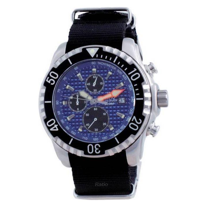Ratio Free Diver Chronograph 48HA90-17-CHR-BLU-var-NATO4 Men's Quartz Diver's Watch - Blue Dial, Stainless Steel Case, Nylon Strap