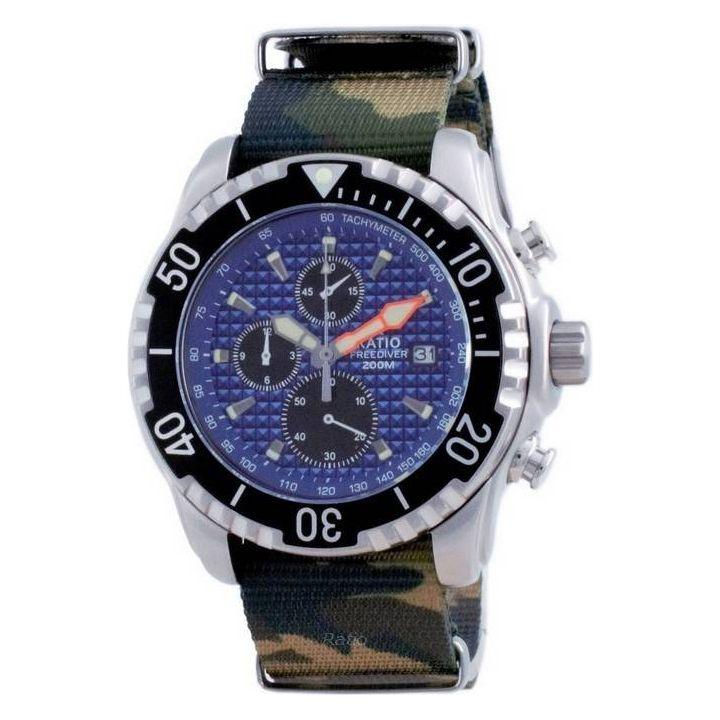 Ratio Free Diver Chronograph 48HA90-17-CHR-BLU-var-NATO5 Men's Quartz Diver's Watch - Blue Dial, Stainless Steel Case, Nylon Strap
