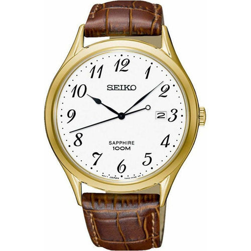 Load image into Gallery viewer, Seiko SGEH78P1 Unisex White Dial Leather Strap Quartz Wristwatch (Ø 41mm, Brown)
