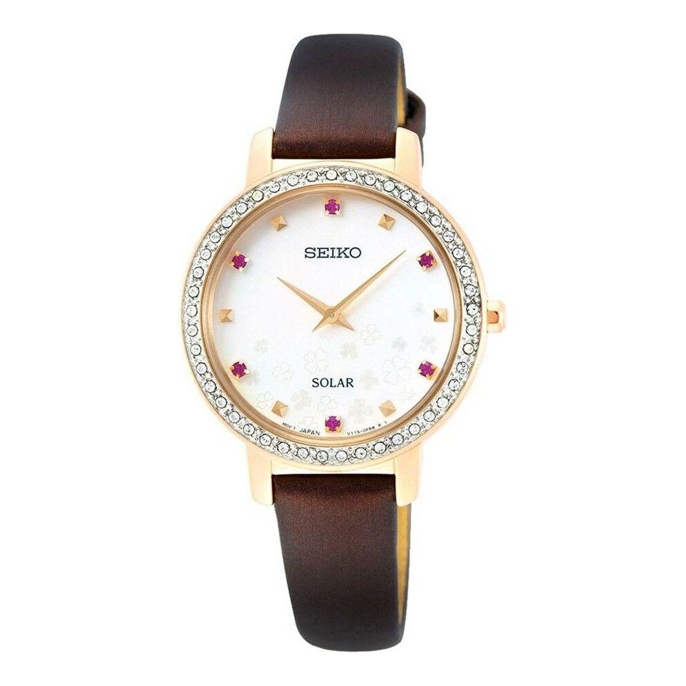 Seiko Ladies' SUP450P1 Solar Wristwatch Replacement Leather Strap - Brown, Women's