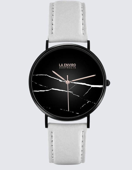 Black Marble Watch With White Pineapple Leather Strap I 40 MM-1