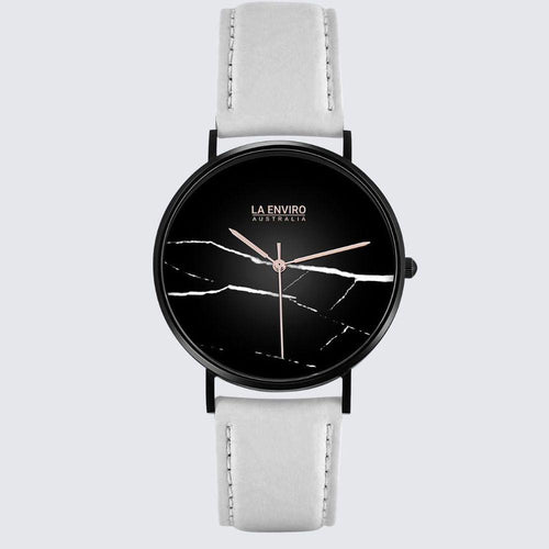 Load image into Gallery viewer, Black Marble Watch With White Pineapple Leather Strap I 40 MM-1
