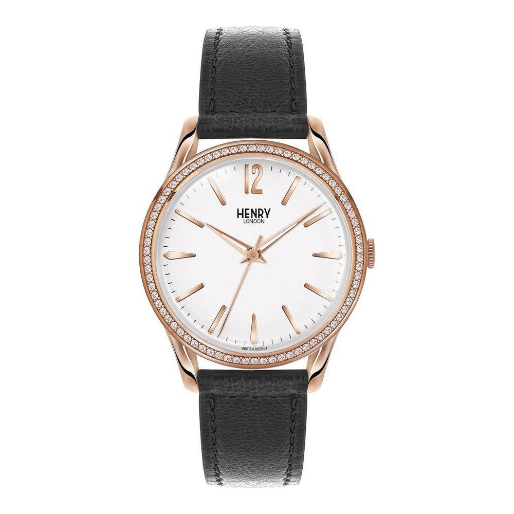 Henry London Ladies' Watch HL39-SS-0032 Replacement Black Leather Strap - Pink Box