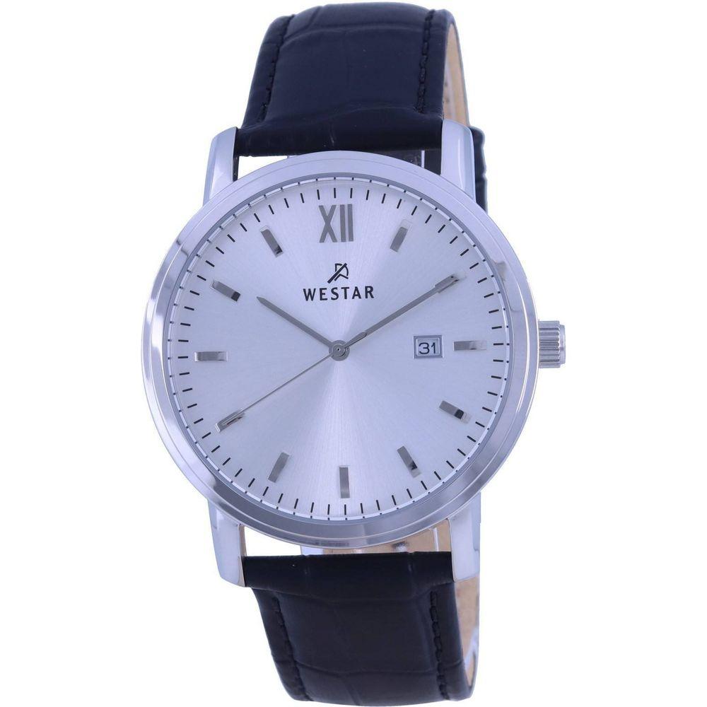 Westar Men's White Dial Leather Strap Replacement - Elegant White Watch Band for Gentlemen
