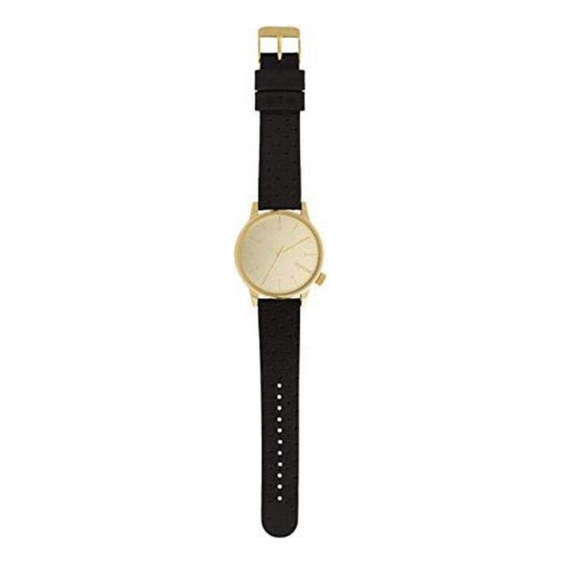 Komono KOM-W2002 Men's Black Golden Leather Strap Replacement - Sophisticated Timepiece Accessory for Men