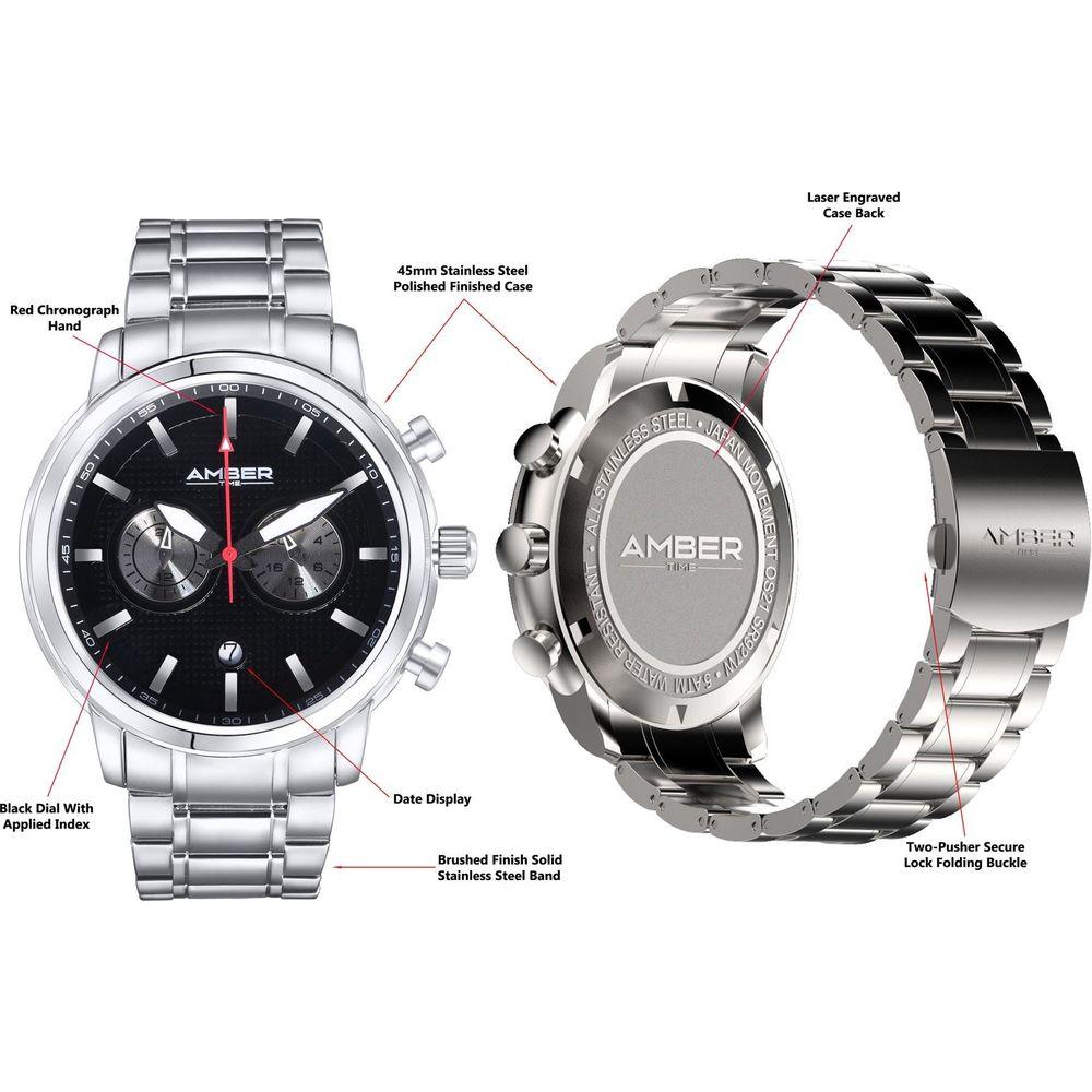Amber Time Men's Quartz Chronograph Watch Stainless Steel Band 50m ATL160810-01BK-4