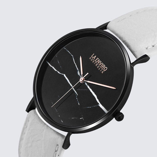 Load image into Gallery viewer, Black Marble Watch With White Pineapple Leather Strap I 40 MM-0
