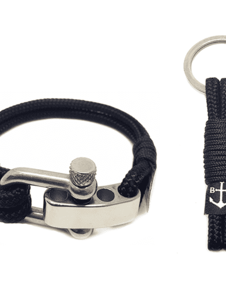 Adjustable Shackle Black Nautical Bracelet and Keychain-0