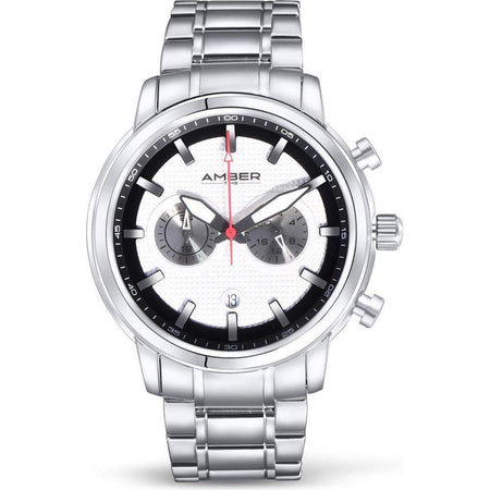 Amber Time Men's Quartz Chronograph Watch Stainless Steel Band 50m ATL160810-02WH-0