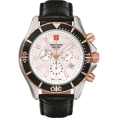 Load image into Gallery viewer, Swiss Alpine Military By Grovana Nautilus Chronograph 7040.9552 Rose Gold Men&#39;s Watch with White Dial and Leather Strap
