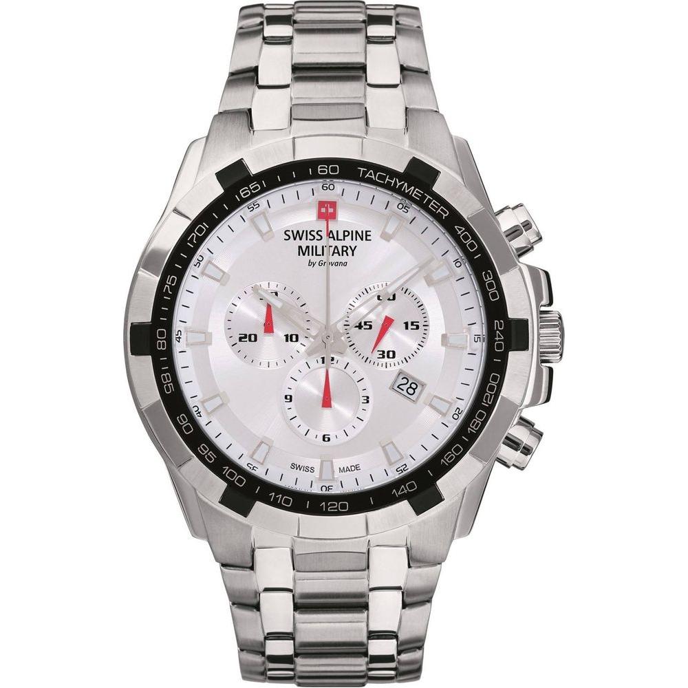 Swiss Alpine Military By Grovana Star Fighter Chronograph Silver Dial Quartz 7043.9132 100M Men's Watch - Elegant Timepiece for Men in Silver Stainless Steel