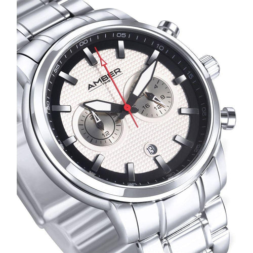 Load image into Gallery viewer, Amber Time Men&#39;s Quartz Chronograph Watch Stainless Steel Band 50m ATL160810-02WH-2
