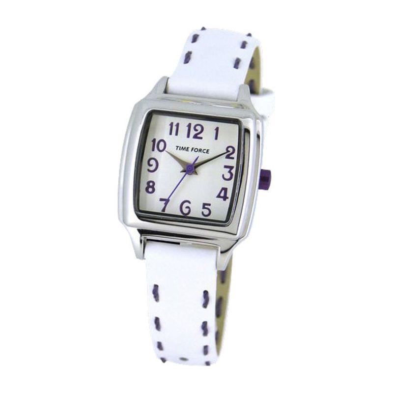 Time Force Infant's White Leather TF4114B06 Unisex Quartz Watch - Stainless Steel Case, Elegant White