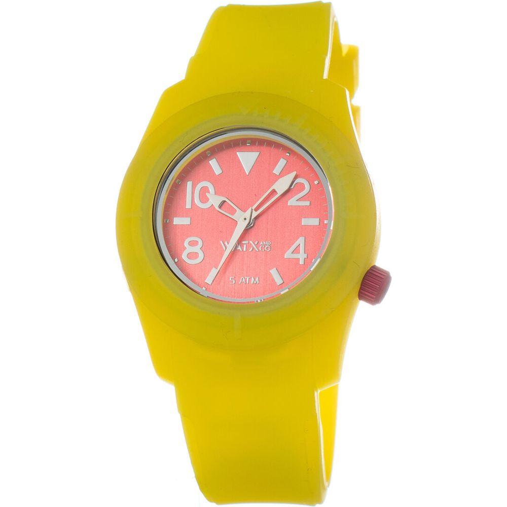 Watx Ladies Quartz Watch Strap Replacement - Red Dial, Yellow Silicone Strap, Women's