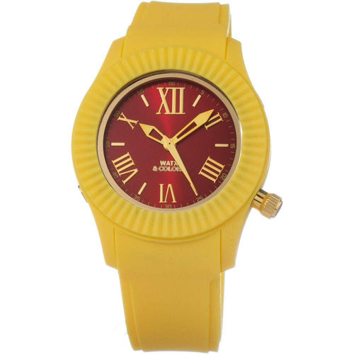 Load image into Gallery viewer, Formal Tone:
Introducing the Watx Ladies&#39; Quartz Wristwatch COWA3010-RWA4046, Red Dial, Yellow Silicone Strap, Ø 43mm - a Timepiece of Unmatched Elegance and Style
