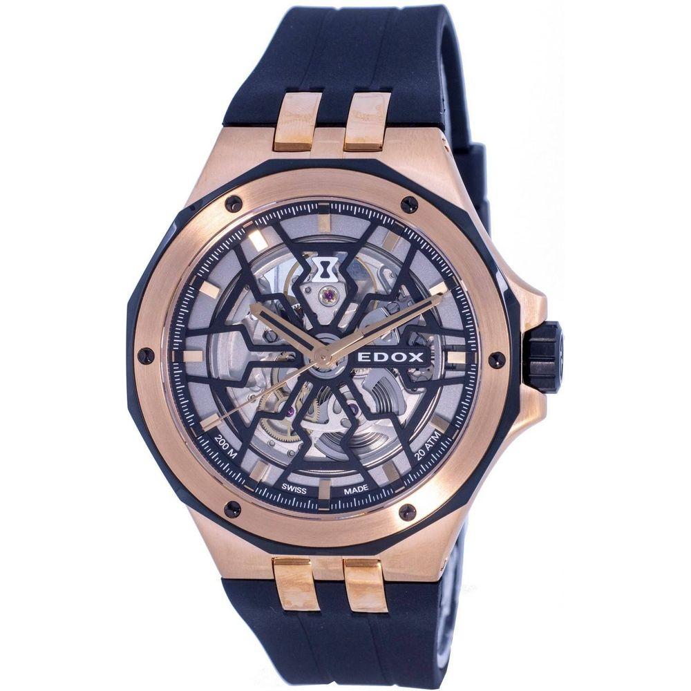 Edox Delfin Mecano Diver's Skeleton Dial Watch - Model 853: Men's Rose Gold Automatic Timepiece
