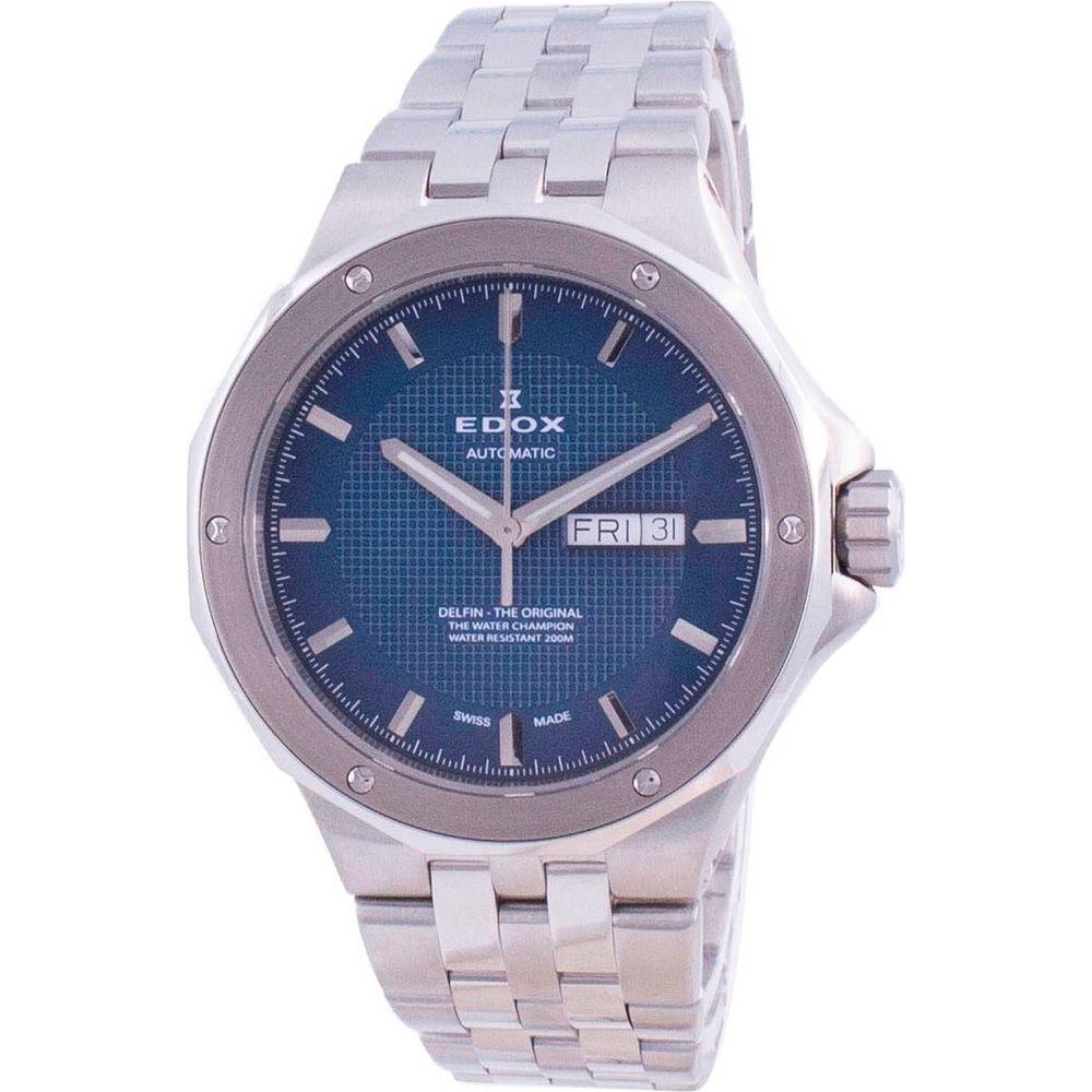 Edox Delfin Day Date Automatic Men's Watch - Model 88, Stainless Steel Bracelet, Blue Dial