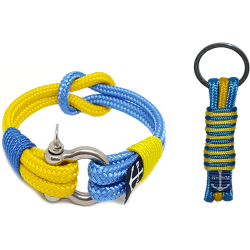 Load image into Gallery viewer, Yellow and Blue Rope Bracelet and Keychain-0
