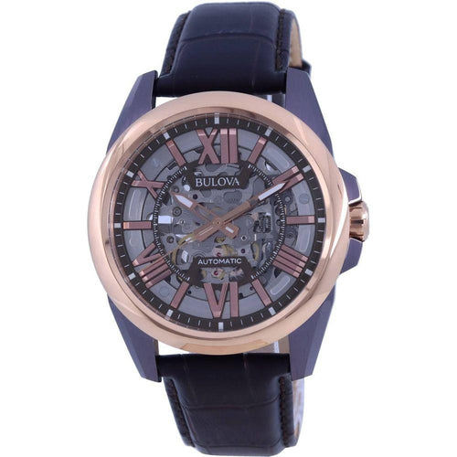 Load image into Gallery viewer, Bulova Silver Skeleton Automatic Men&#39;s Watch 98A165 - Elegant Silver Dial with Leather Strap
