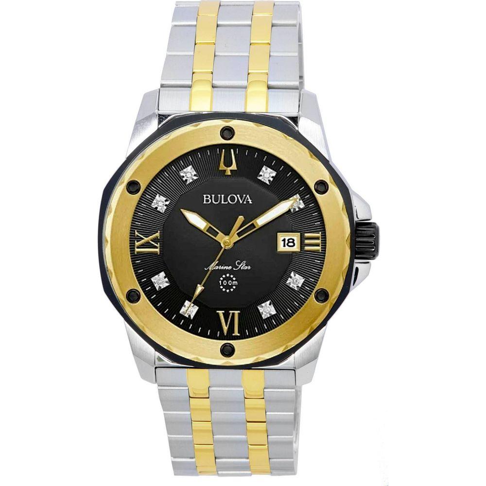 Bulova Marine Star Collection Two Tone Diamond Accented Men's Watch - Model B1234567, Black Dial