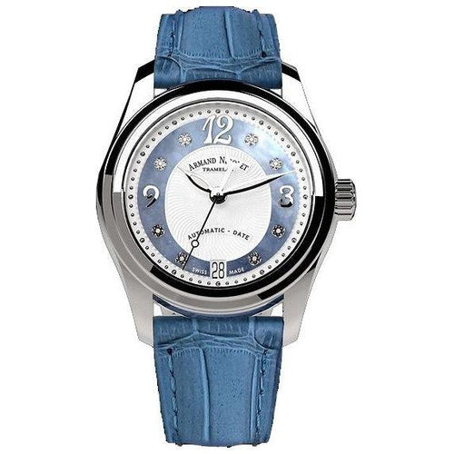 Load image into Gallery viewer, Armand Nicolet Women&#39;s Blue and White Dial Diamond Accent Automatic Watch - Model A151BAA-AK-P882LV8
